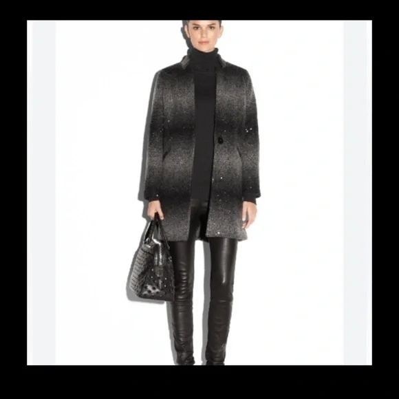 Milly Women's Sequin Wool Angle Coat Charcoal Long Blazer Ombre size M - Picture 1 of 5